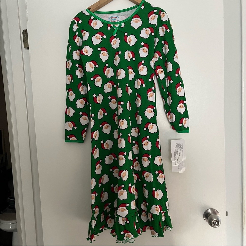 Sara's Prints Girls Long Sleeve Night Gown Christmas Santa Size 8 NWT